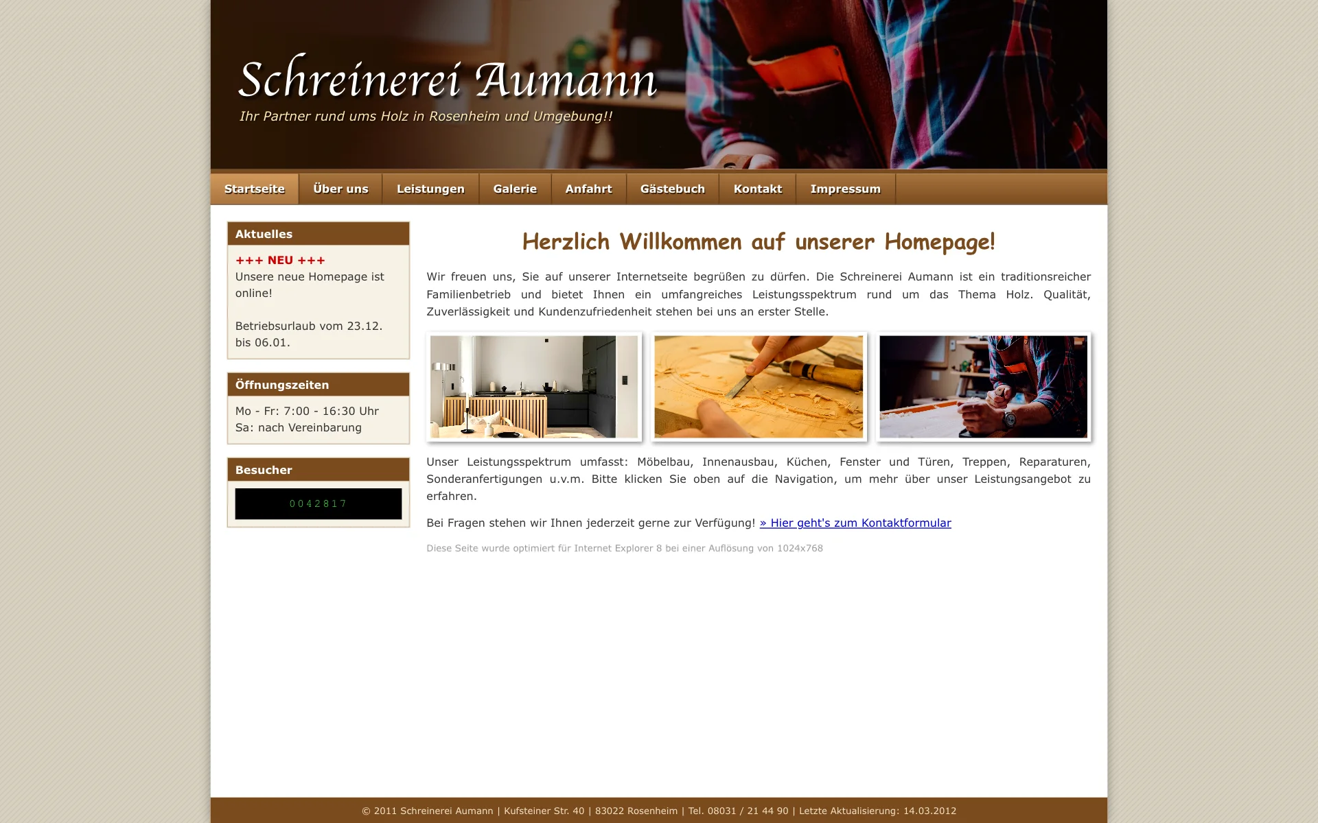 Vorher: alte Website einer Schreinerei